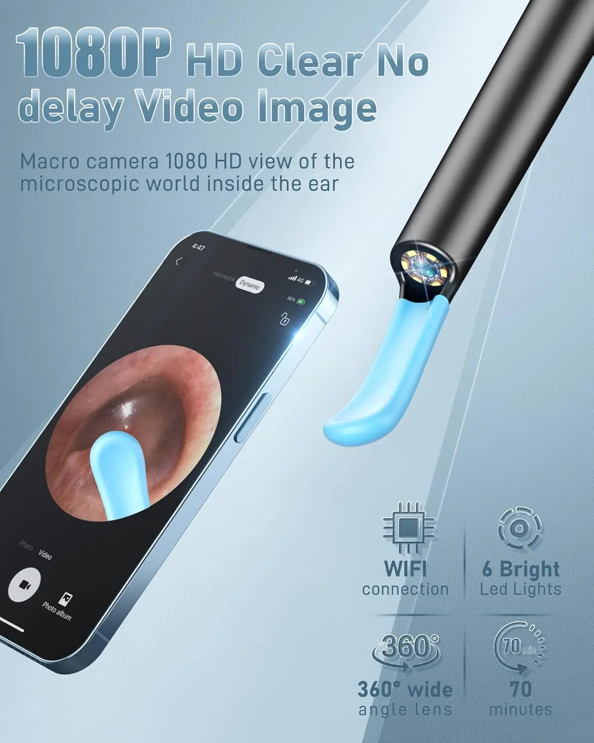 Ear Wax Removal Camera Tool with 1080P HD Lens and 7-Piece Cleaning Kit for Adults