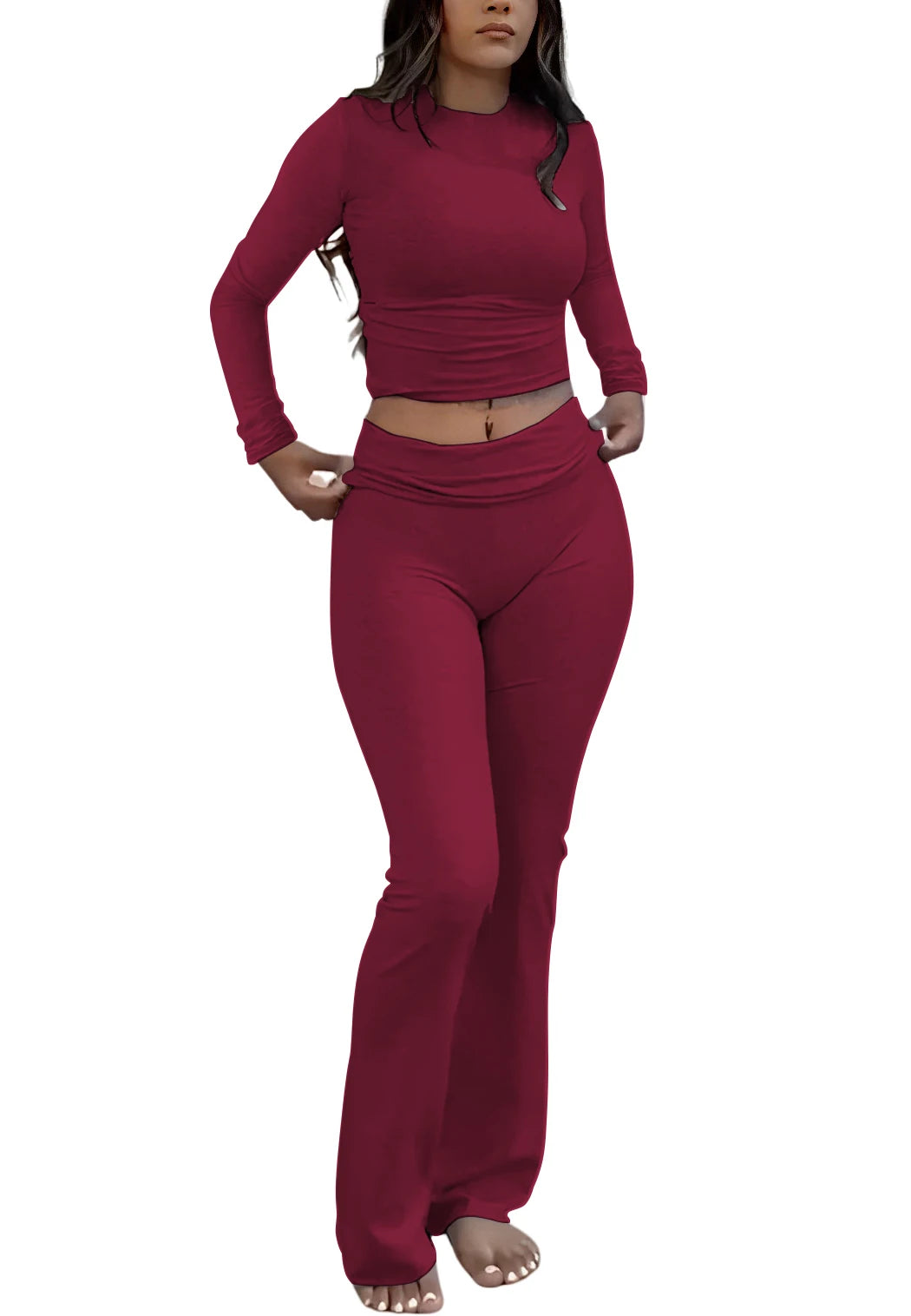 Women's Yoga Two-Piece Set Long-Sleeve Wide-Leg Activewear Set