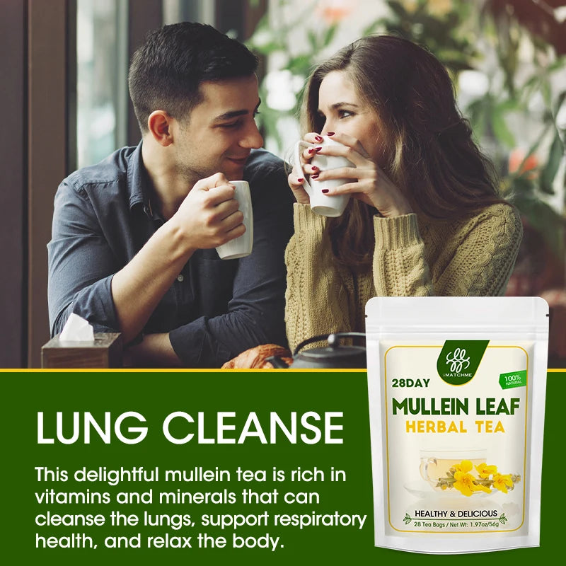Mullein Leaf Tea, Mullein Tea Bags for Lung Cleanse, Respiratory Support, Herbal Tea Caffeine Free, Non-GMO