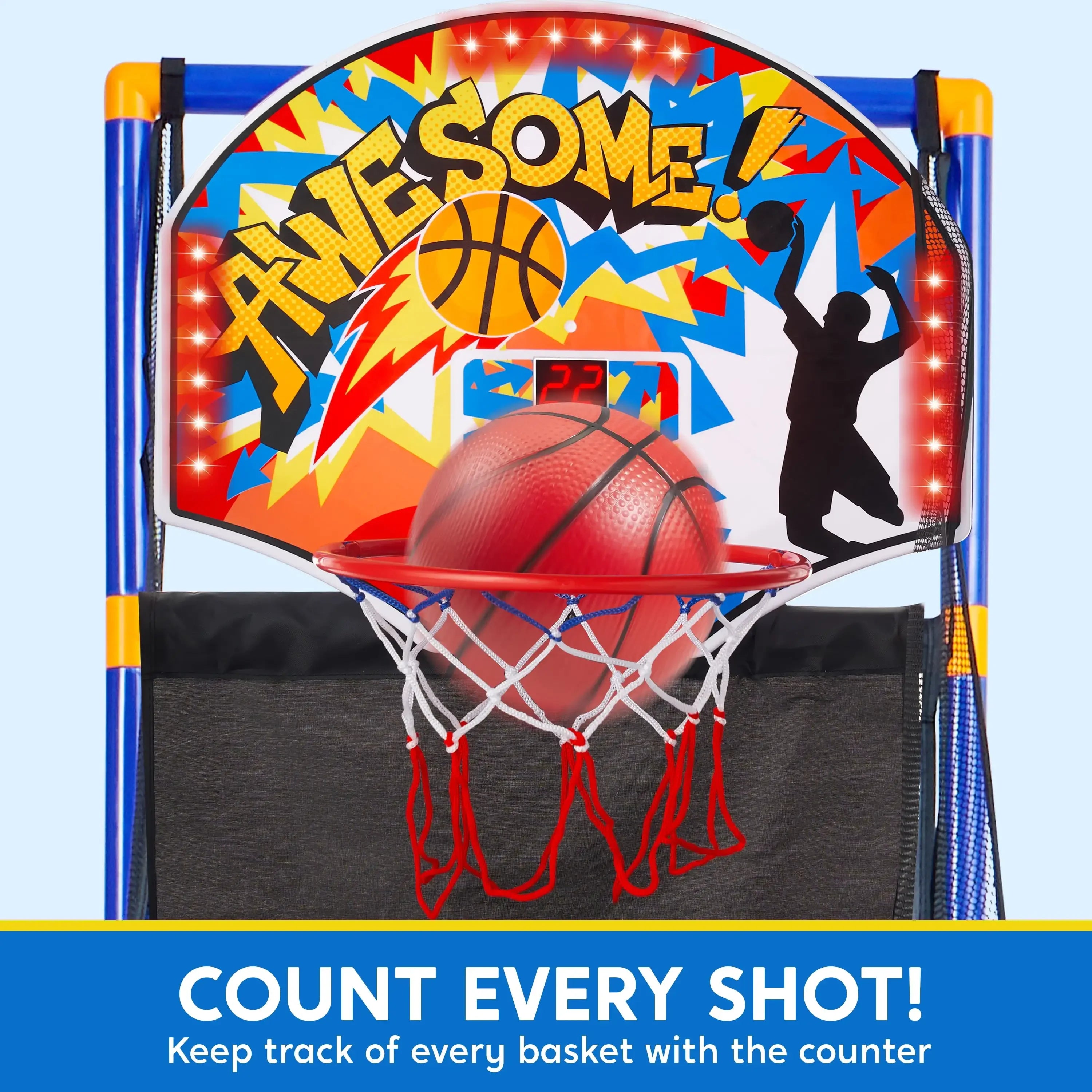 LED Scoring Arcade Basketball Game with 4 Balls Adjustable Height 44"-55"Basketball Stand Hoop Toys Gift for Ages 3-12