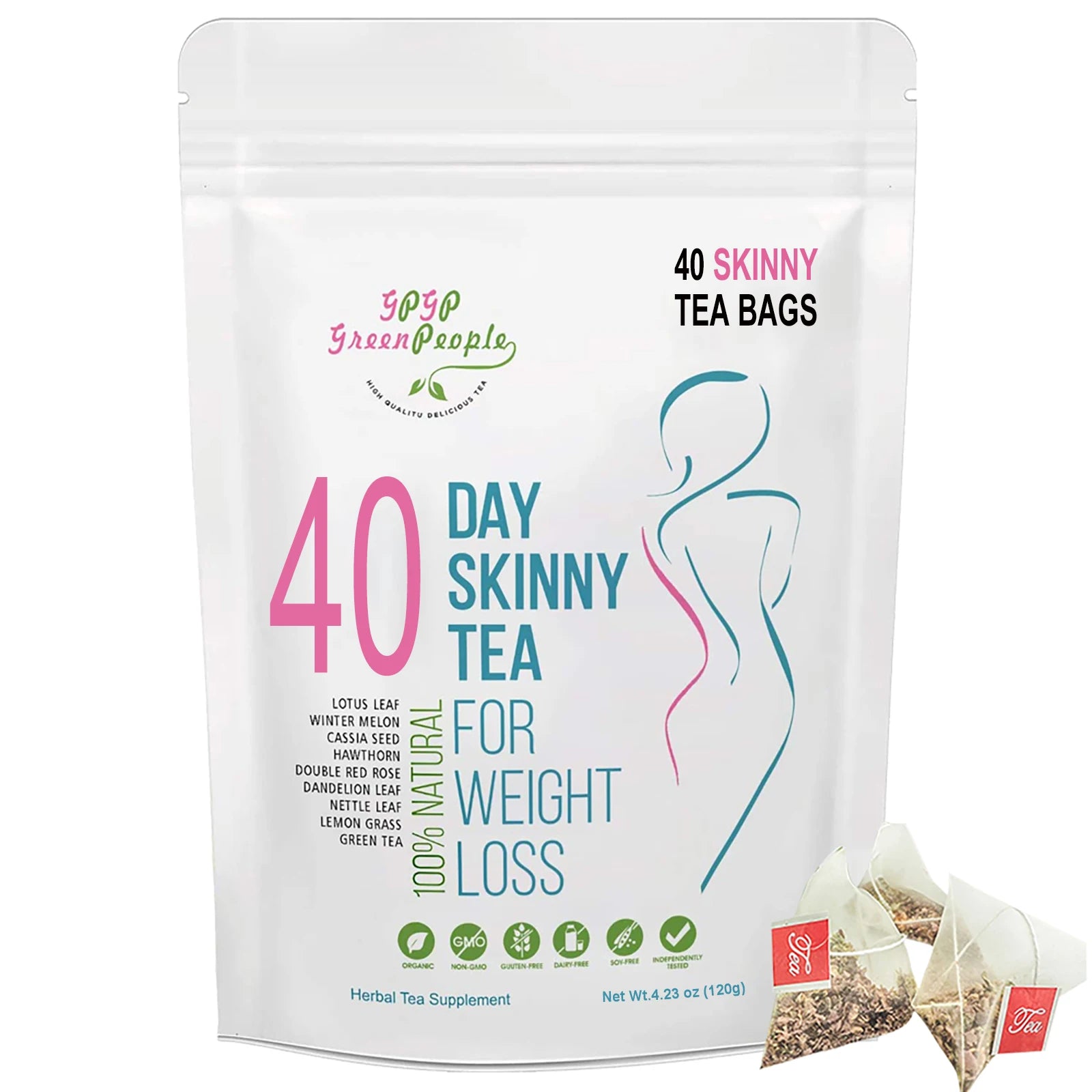 Natural 40 Days Herbal Skinny Detox Weight Loss Supplement No Caffeine Non-GMO