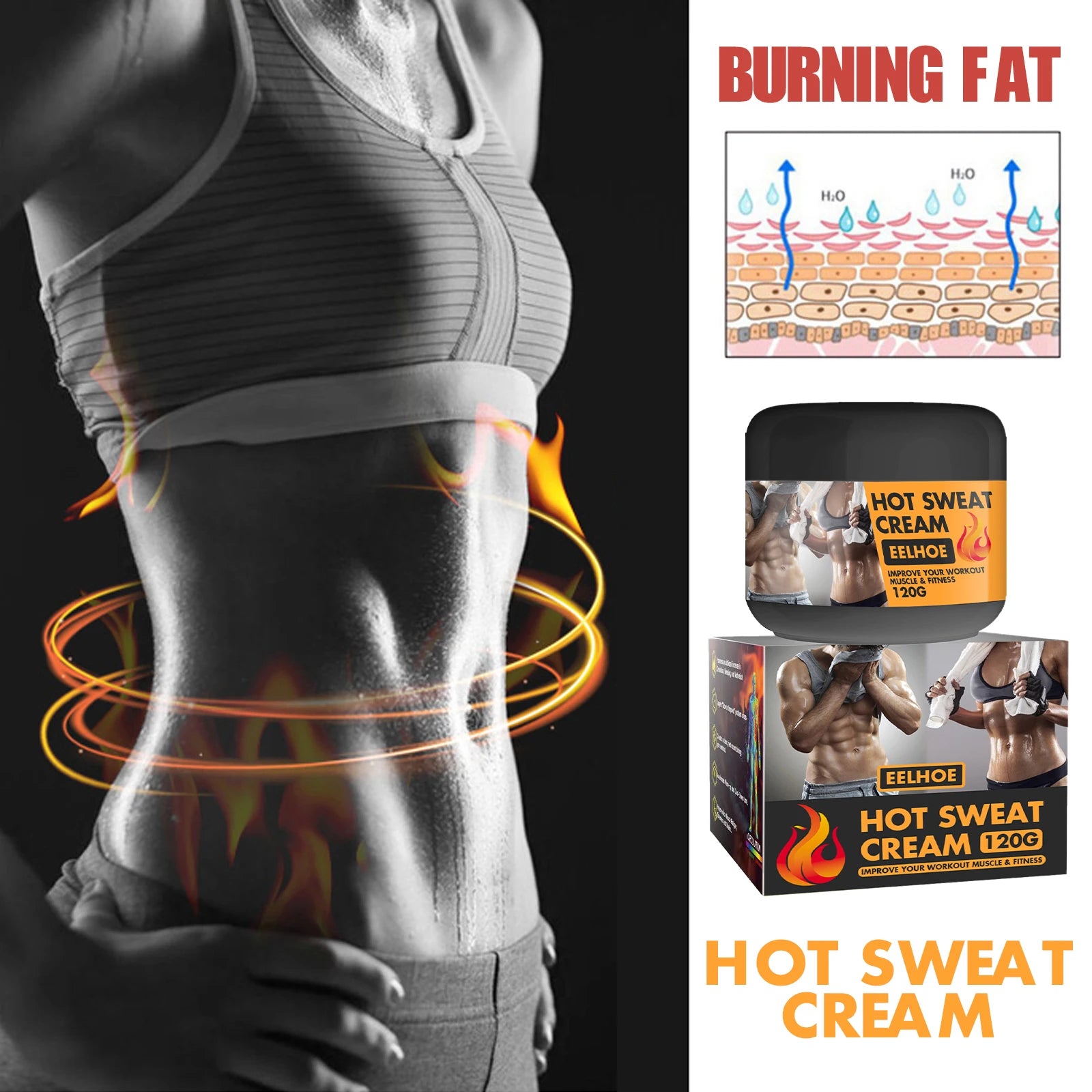 Hot Sweat Cream 120g Fat Burning Tighten Abdominal Muscles Arms Legs Waist Fat Loss Firming Skin Natural Belly All Body