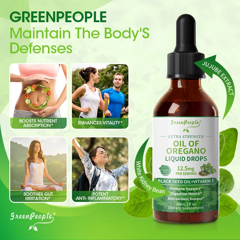 Organic Oregano Oil Drops with Black Seed Oil & Vitamin E Immune, Respiratory,Digestive Support Vegan,Sugar-Free,Non-GMO