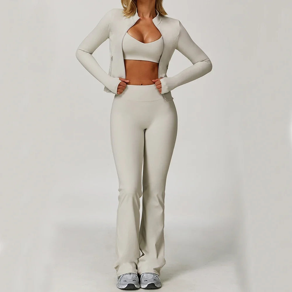 3PCS Gym Set Women Yoga Bra Jacket High Waist Workout Leggings Shorts Sports Suit 2 Pieces Yoga Set