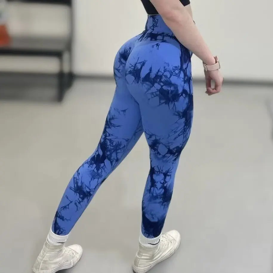Women Athletic Tie Dye Gym Leggings Butt Lifting Workout Thick Elastic Yoga Pants