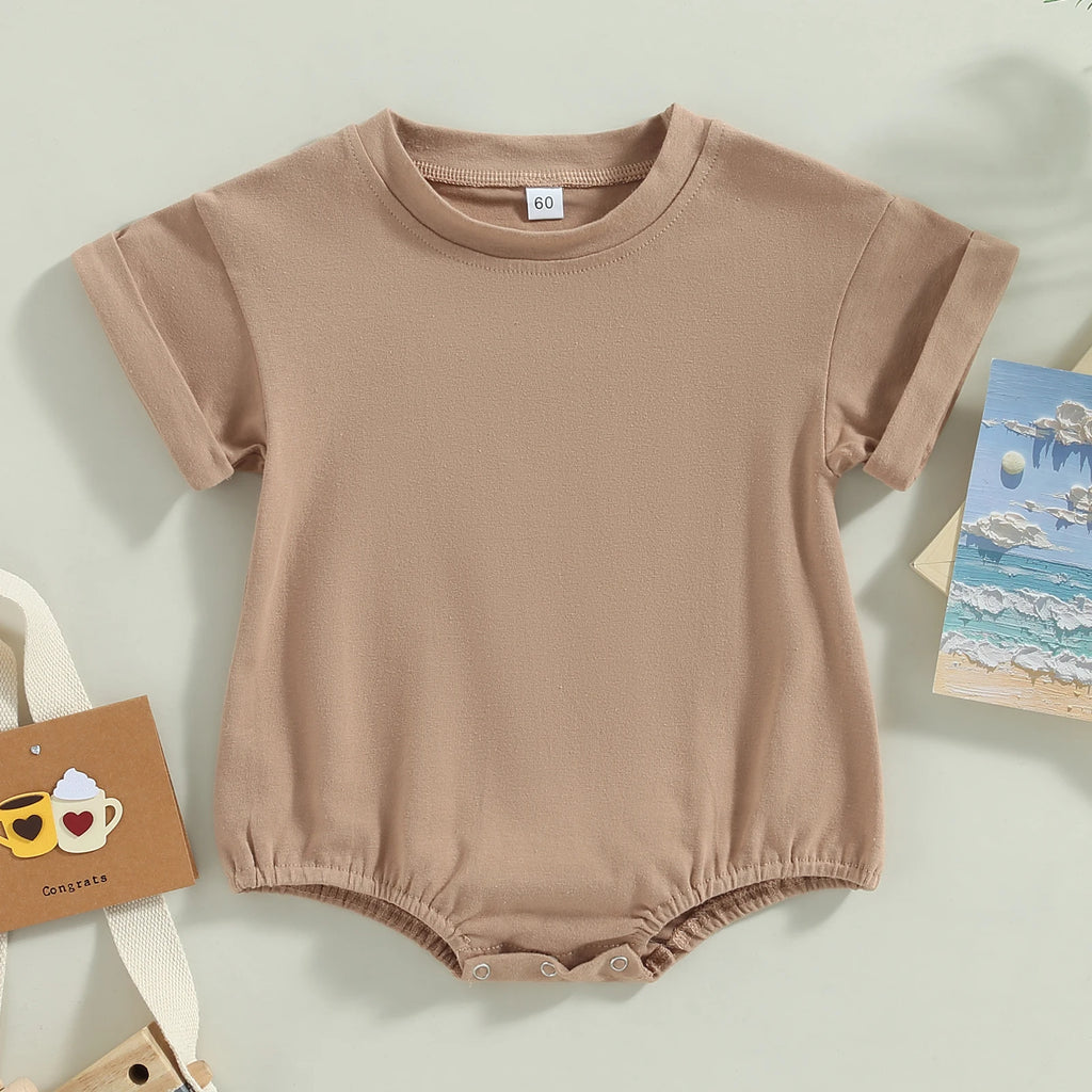 Boys Girls Bodysuit Short Sleeve Solid Color Jumpsuit Solid Casual Clothes