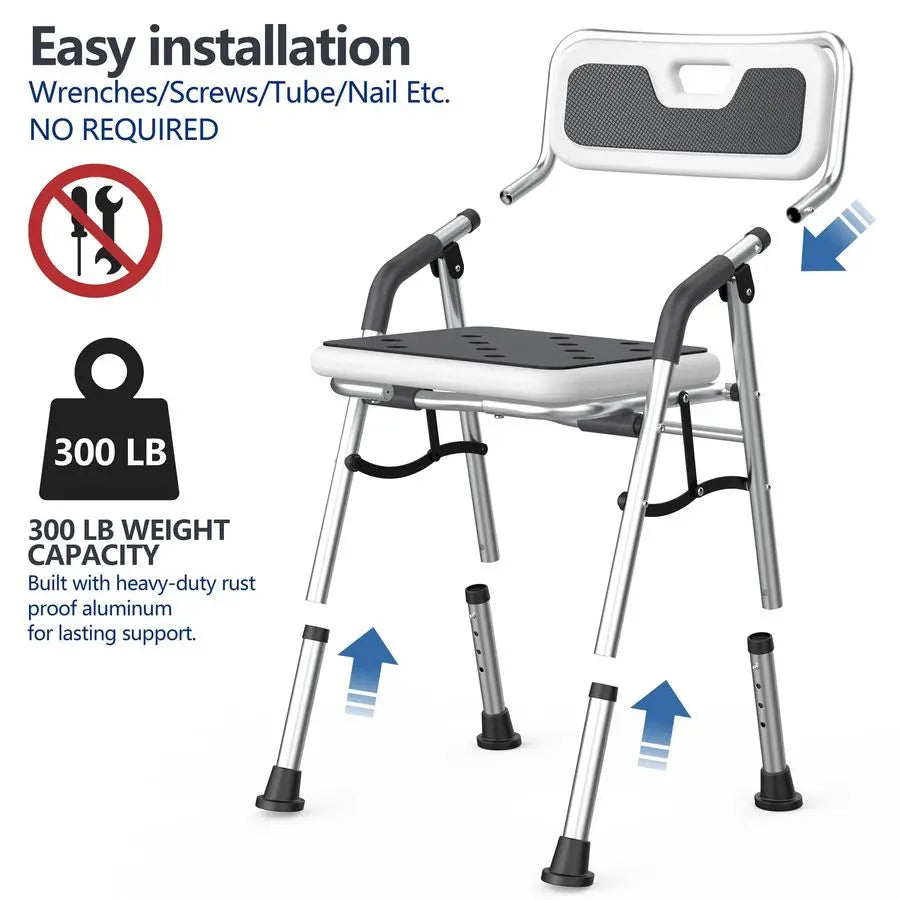 Shower Chair for Inside Shower with Arms and Back, Shower Chair for Elderly
