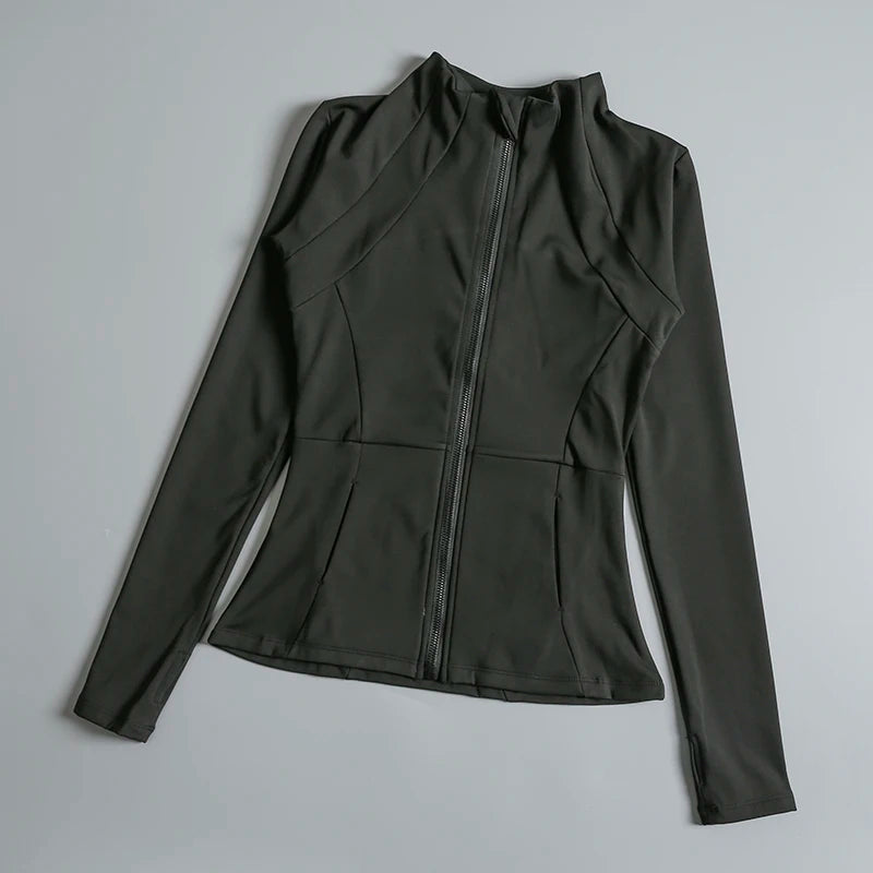 New yoga wear ladies coat round high elastic loose exercise yoga fitness long sleeve stand-up collar