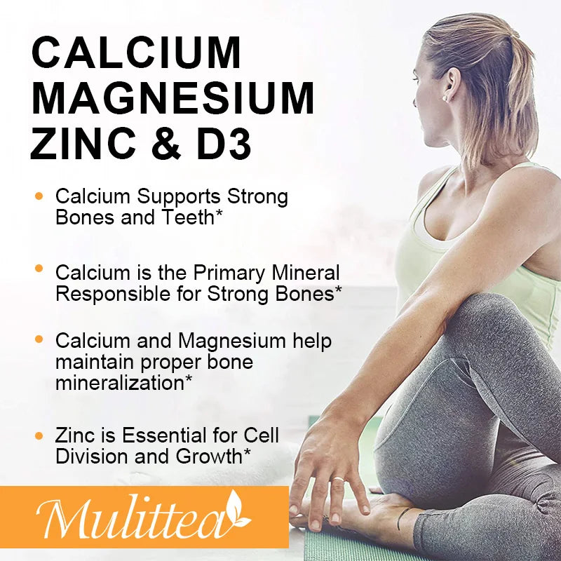 Calcium Magnesium Zinc Capsules with Vitamin D3 for Strong Bones & Nervous System Health & Promotes Cell Growth