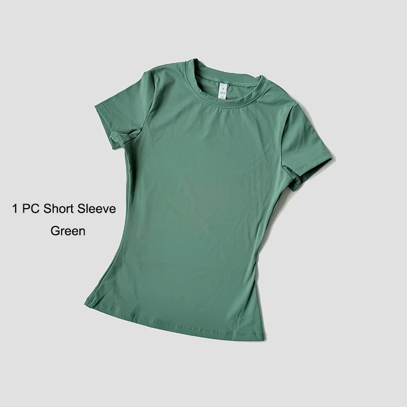 Women's Sports Yoga Set Seamless Knitted Fitness Gym Clothes Sportswear Short Sleeve Crop Top