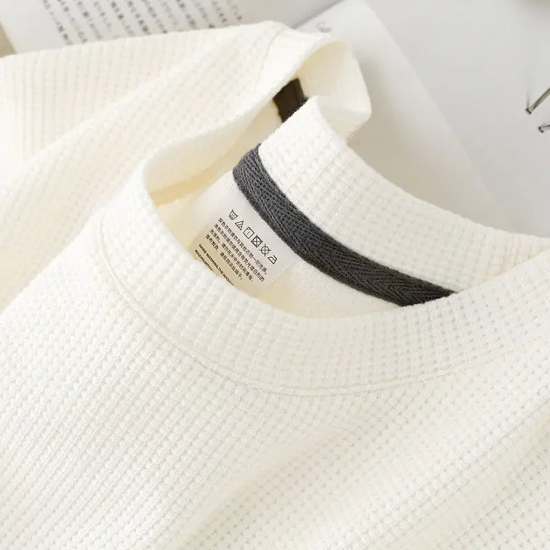 Waffle Round Neck Short Sleeve T-Shirt Comfortable Breathable Short-Sleeved Top for Casual Wear