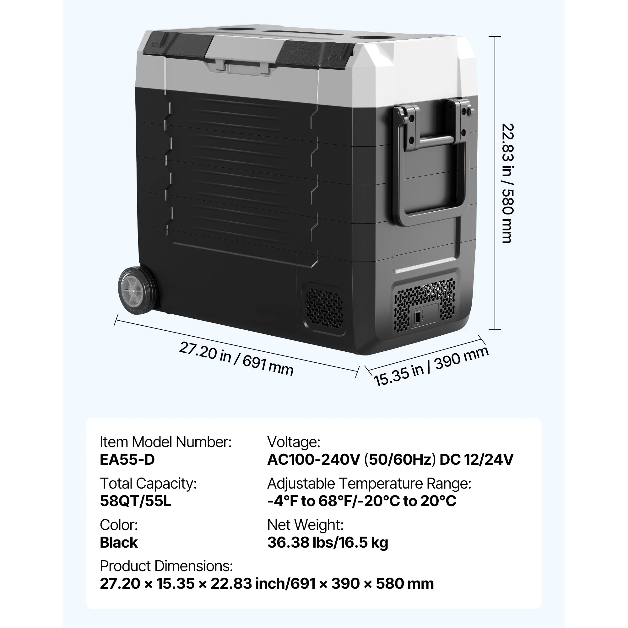 35L/45L/55L Portable Foldable Handle Car Refrigerator with Wheel Compressor Freezer