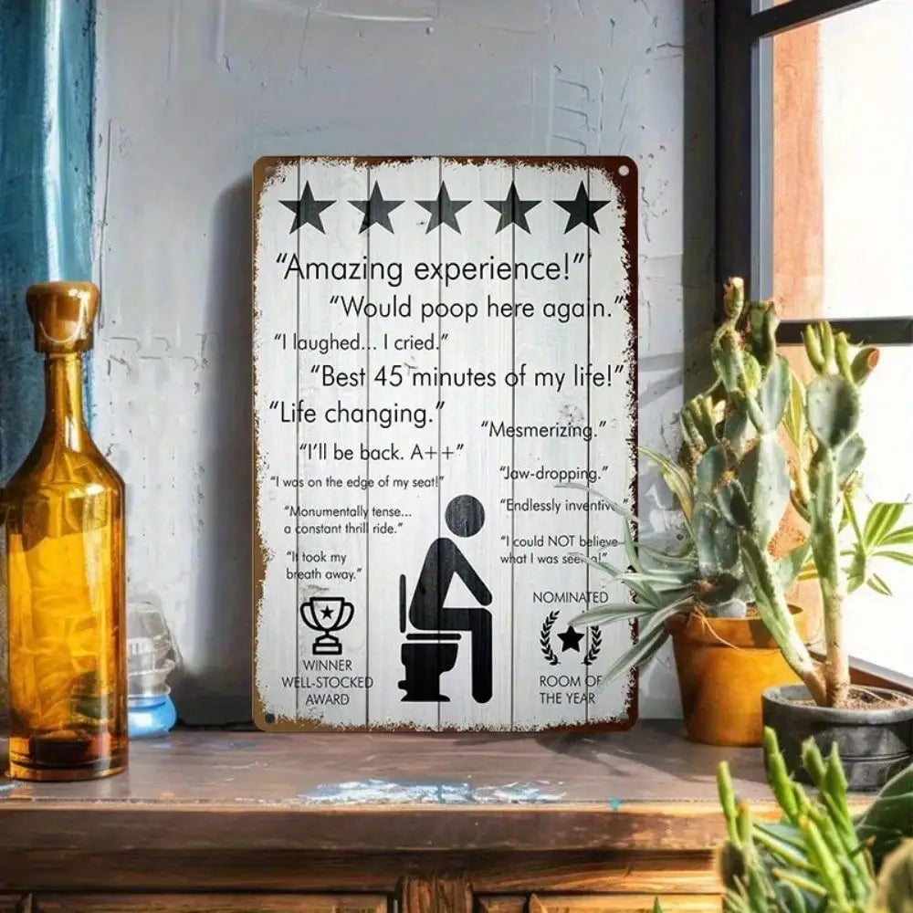 1PC Tin Sign 5-Star Bathroom - Funny Toilet Review For Bathroom/Game Room, 8x12 Inches/20x30 Cm