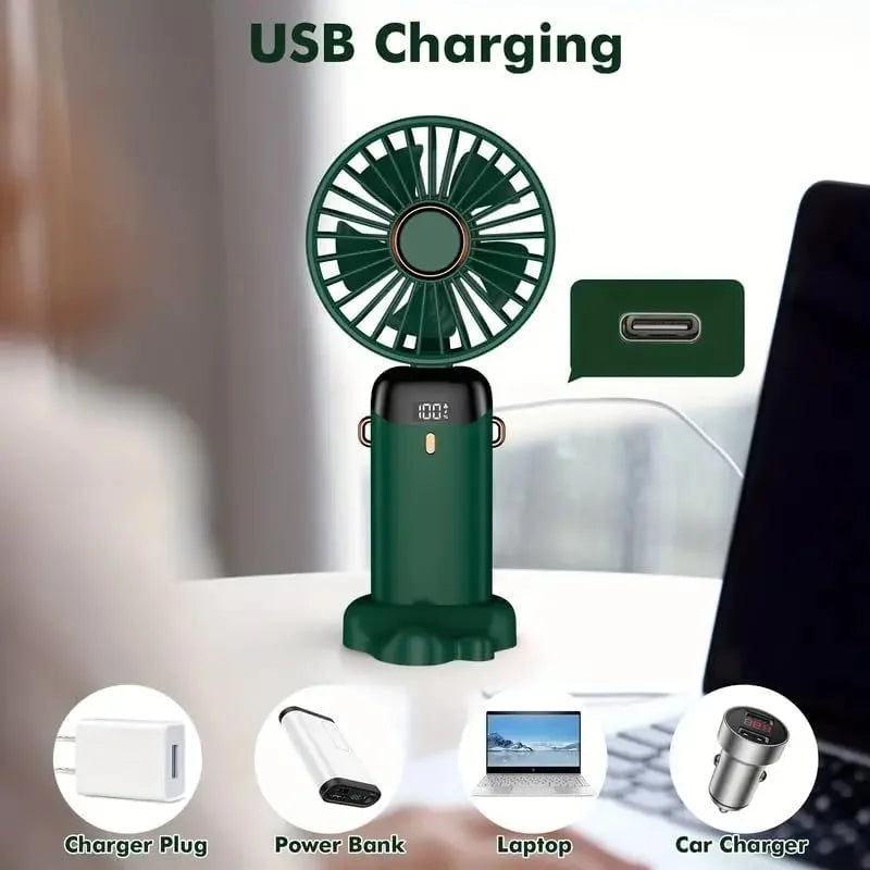 Upgraded Portable Handheld Fan 3200mAh 12H Battery Life 5 Speed Foldable with Stand Mini Fan