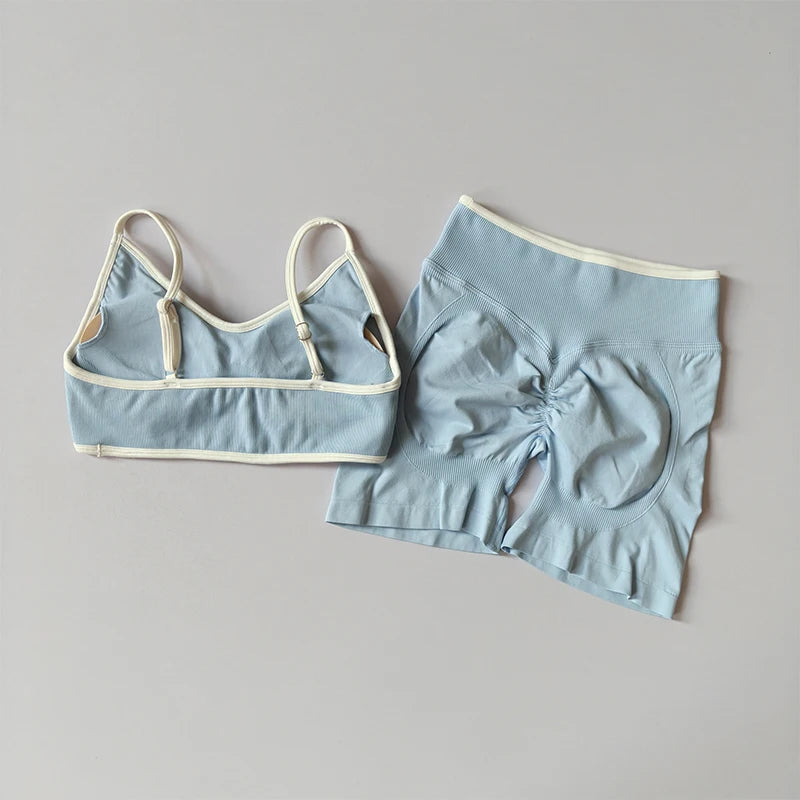 2PCS Yoga Suit Seamless with Chest Pad Tight Sports Bras