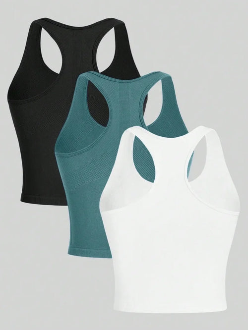 3 Piece Yoga Vest Women Gym Sports Racerback Crop Tops Seamless