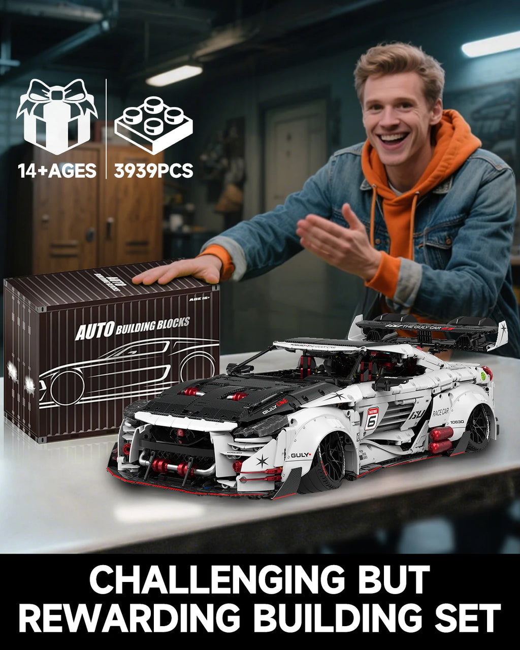 1:8 Scale Technical Racing Car Building Set - 3939PCS Model Kit for Boys & Adults Collectible Birthday Gift