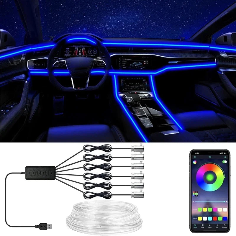 Flexible EL Wire Lights With App Control Ambient Atmosphere Strip Light Decorative Lamps 12V Car Interior Neon