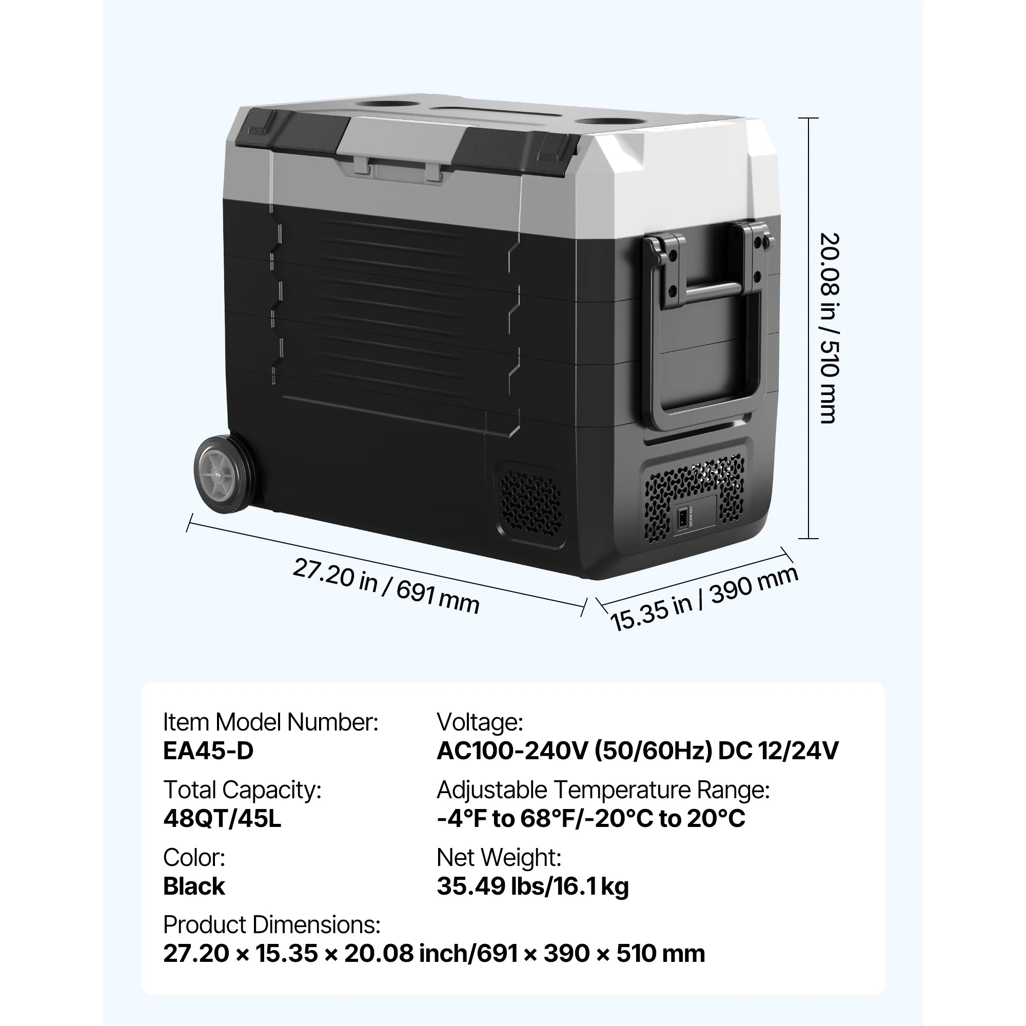 35L/45L/55L Portable Foldable Handle Car Refrigerator with Wheel Compressor Freezer