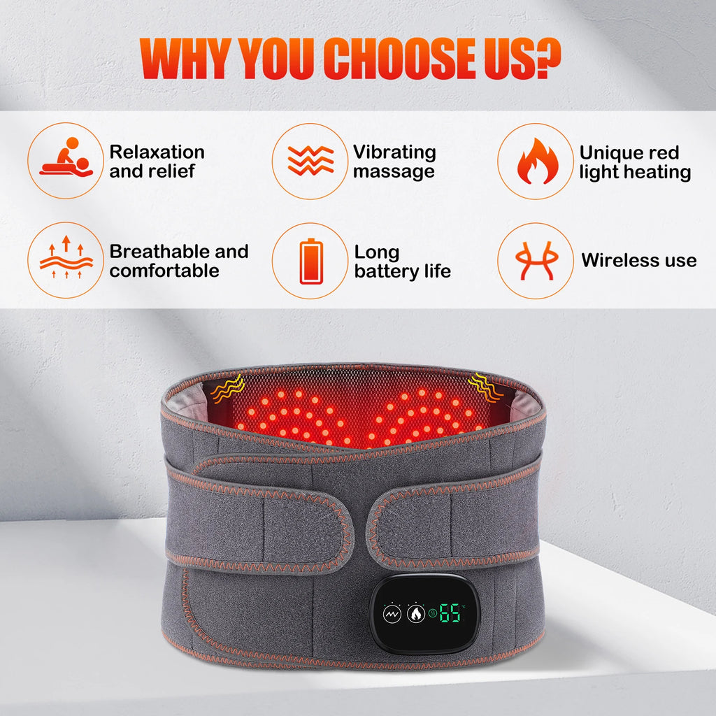 Infrared Heating Waist Massager Electric Belt Vibration USB Charge Red Light