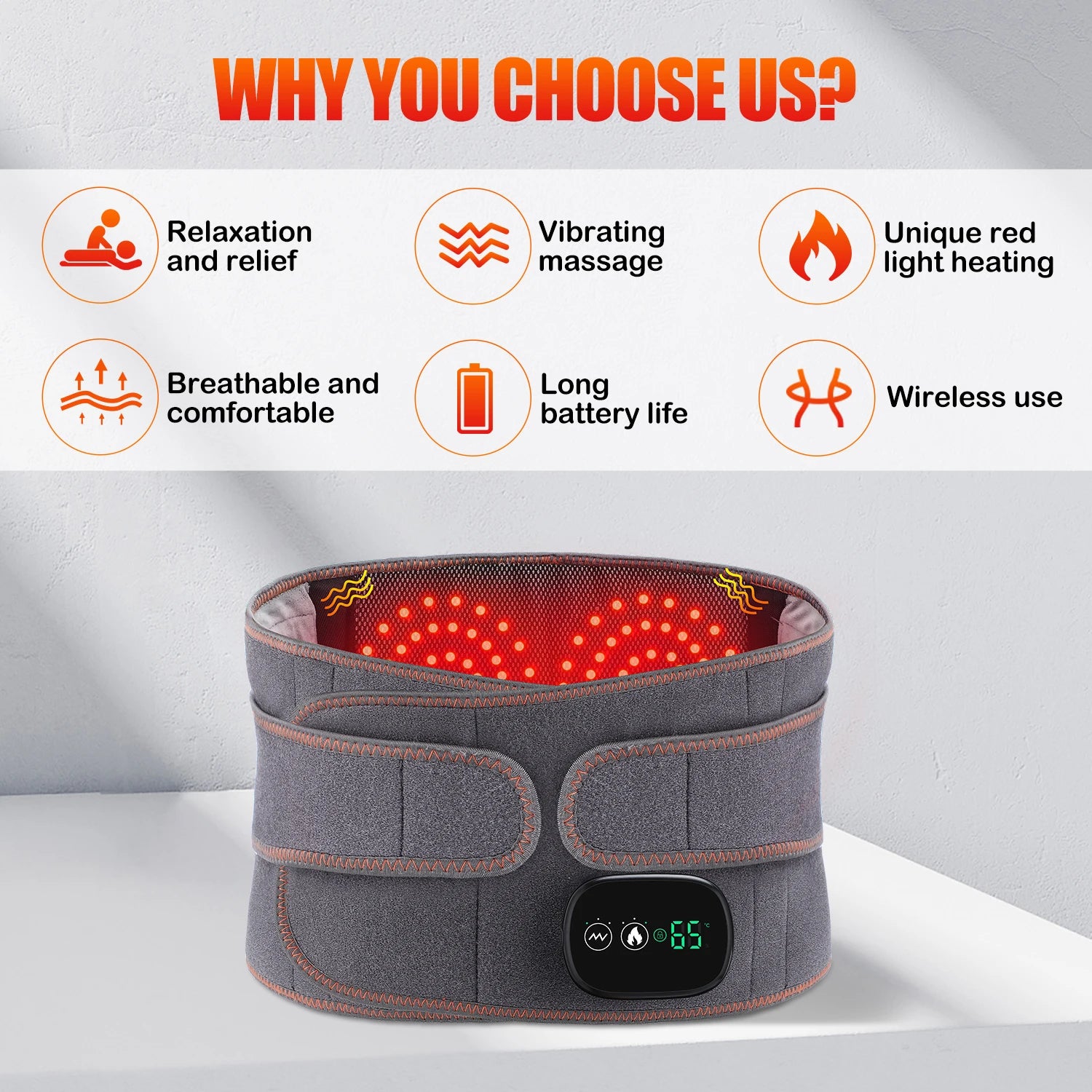 Infrared Heating Waist Massager Electric Belt Vibration USB Charge Red Light