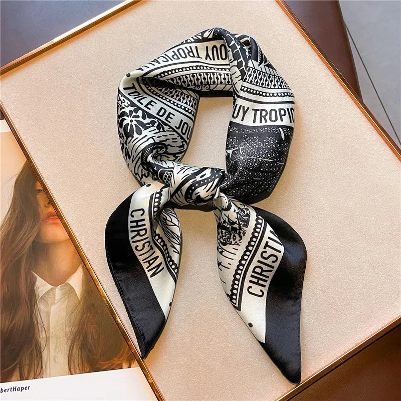 Soft Satin Hair Scarves Fashion Square Printed Headscarf
