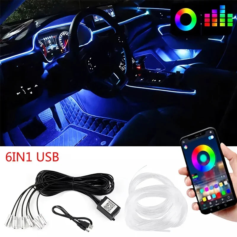 Flexible EL Wire Lights With App Control Ambient Atmosphere Strip Light Decorative Lamps 12V Car Interior Neon