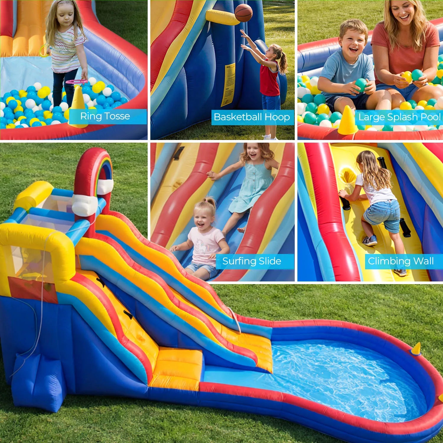 Commerci 6.1m  Inflatable Bounce House Water Slide With 680W Blower for Kids and Adults Children's Playground