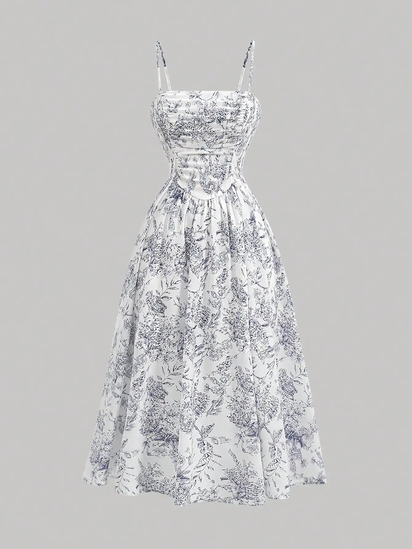 Elegant Floral Print Pleated Midi Slip Dress For Women Spring Summer