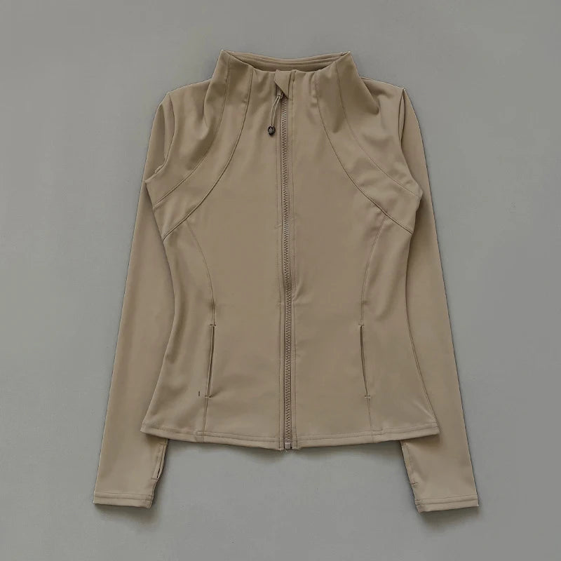 New yoga wear ladies coat round high elastic loose exercise yoga fitness long sleeve stand-up collar