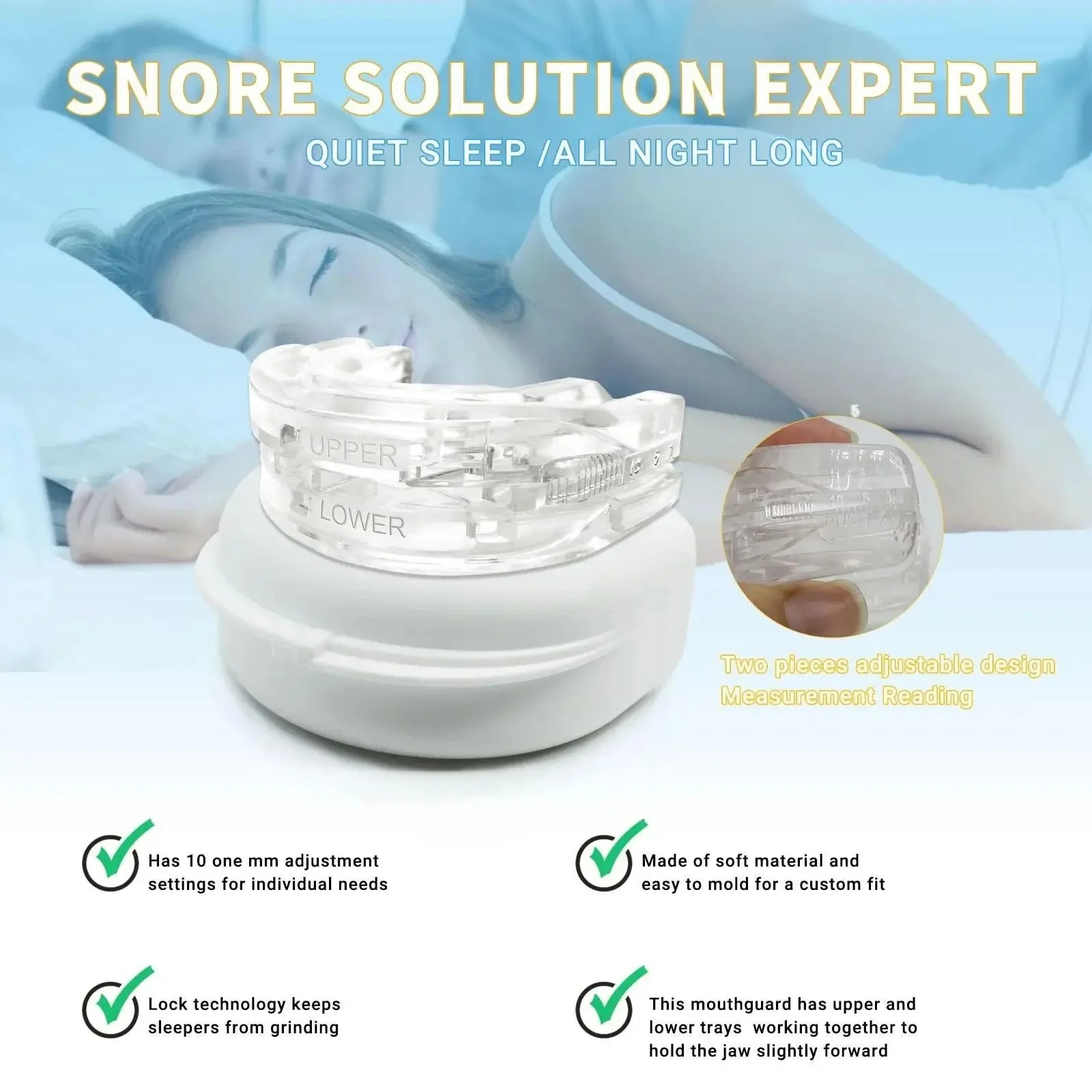 Adjustable Mouthpiece  Anti-Snoring Mouth Guard Night Time Teeth & Sleeping Bite Guard for Bruxism and Stop Snoring