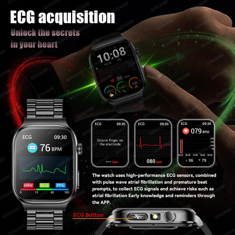 2026 New Accurate Measurement Health Smart Watch ECG+PPG Uric Acid Blood Pressure Blood Lipids BT Call Smartwatchs