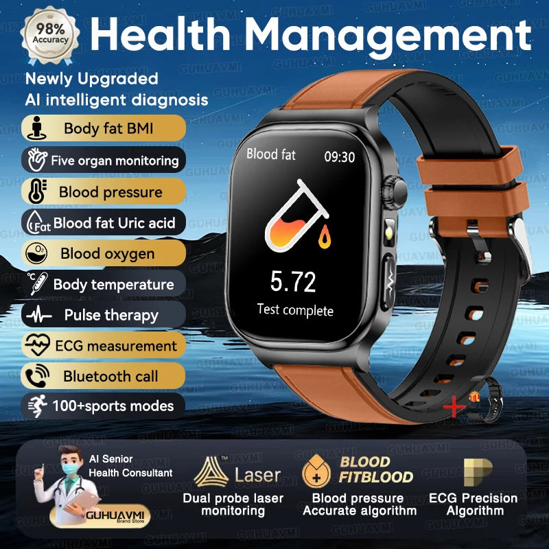 2026 New Accurate Measurement Health Smart Watch ECG+PPG Uric Acid Blood Pressure Blood Lipids BT Call Smartwatchs