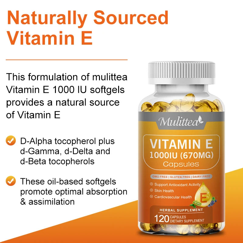 Vitamin E Capsules Helps Blood Birculation and Antioxidant &Brightens Skin Tone Daily Vitamin Supplement Beauty Health