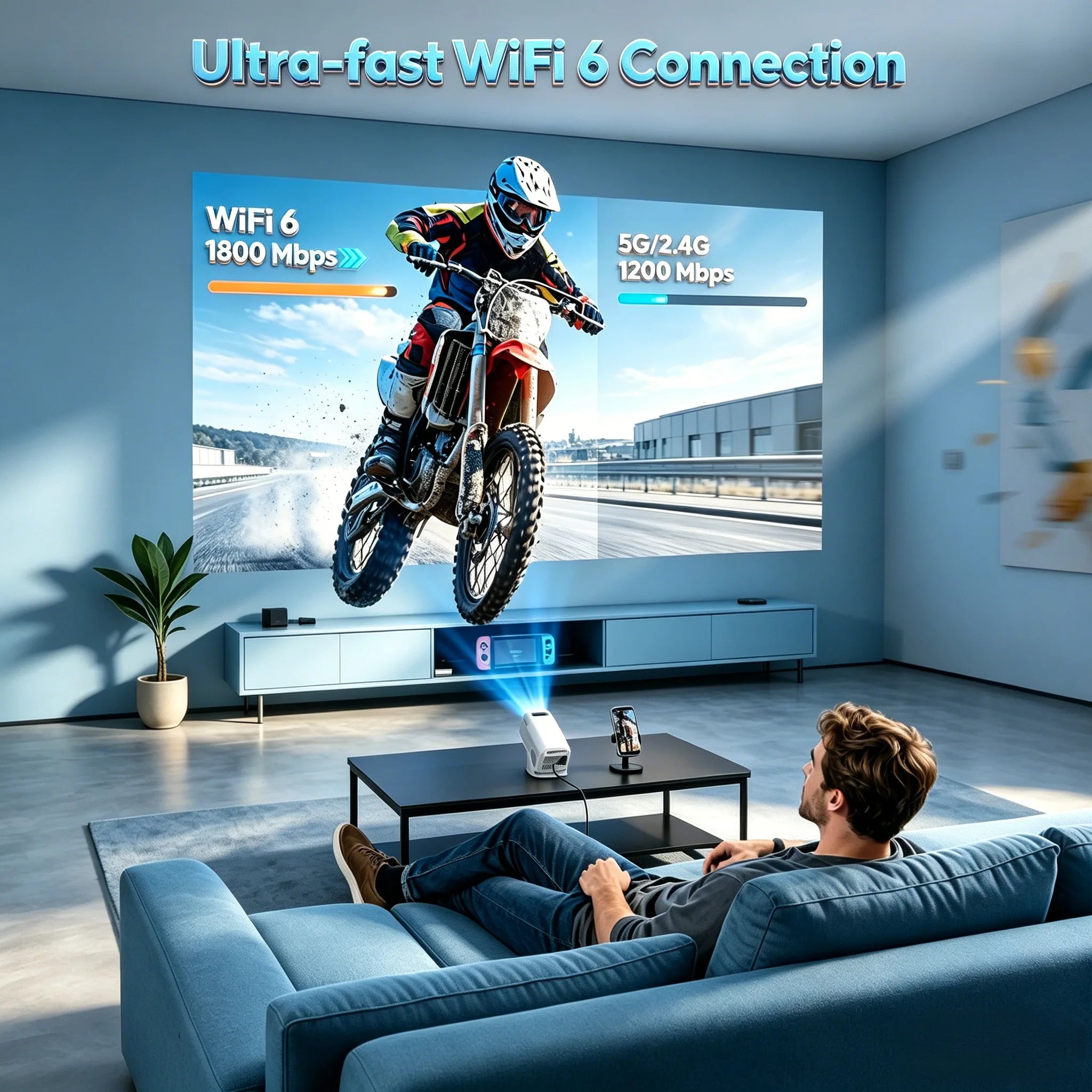 LED Projector with 12000 Lumen Brightness, WiFi 6 Bluetooth 5.0 Portable Home Theater System