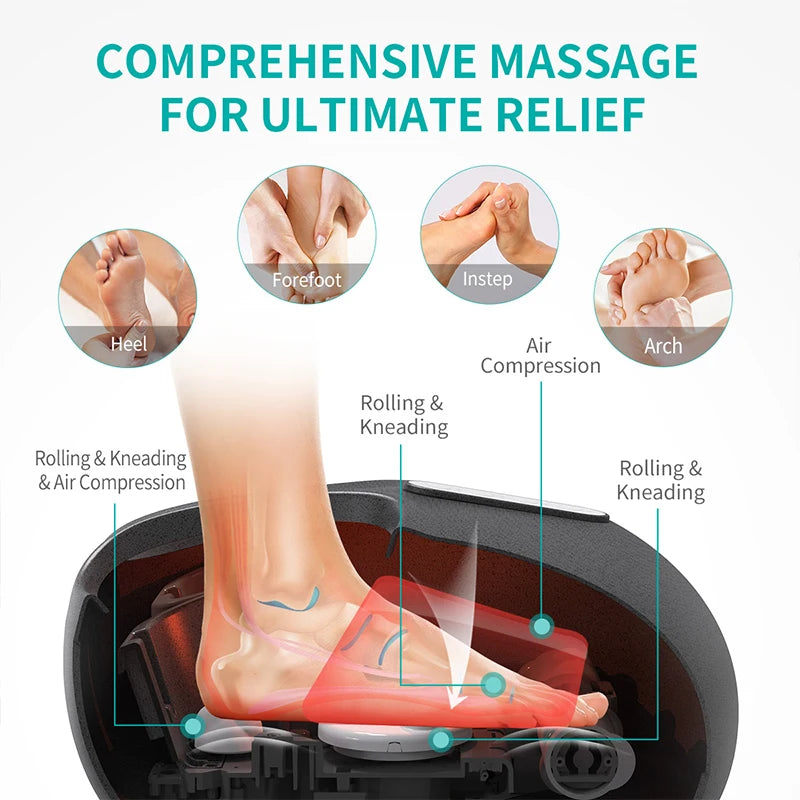 Shiatsu Foot Massager Machine Deep Kneading with Heat Air Compression Roller Vibration