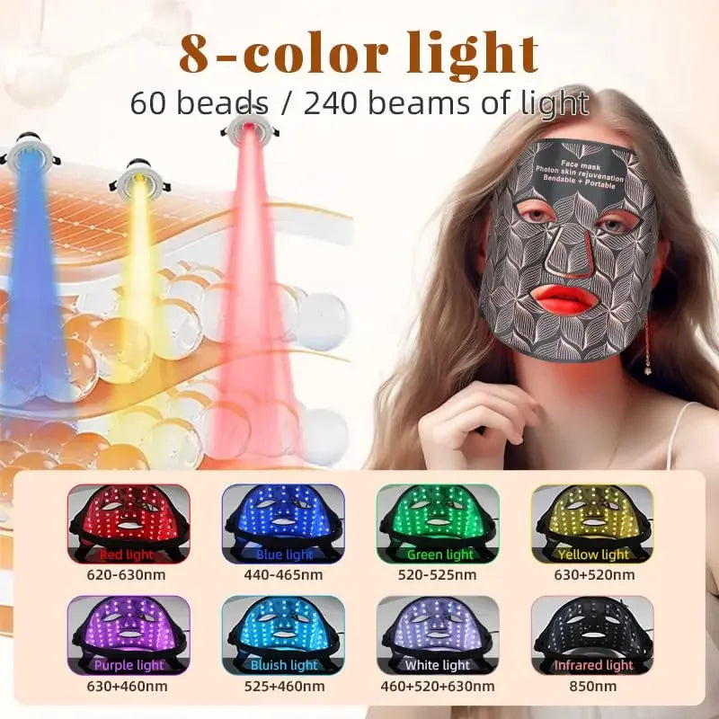 8 Colors LED Face Mask 850NM Near-infrared Red Light Therapy Beauty Mask