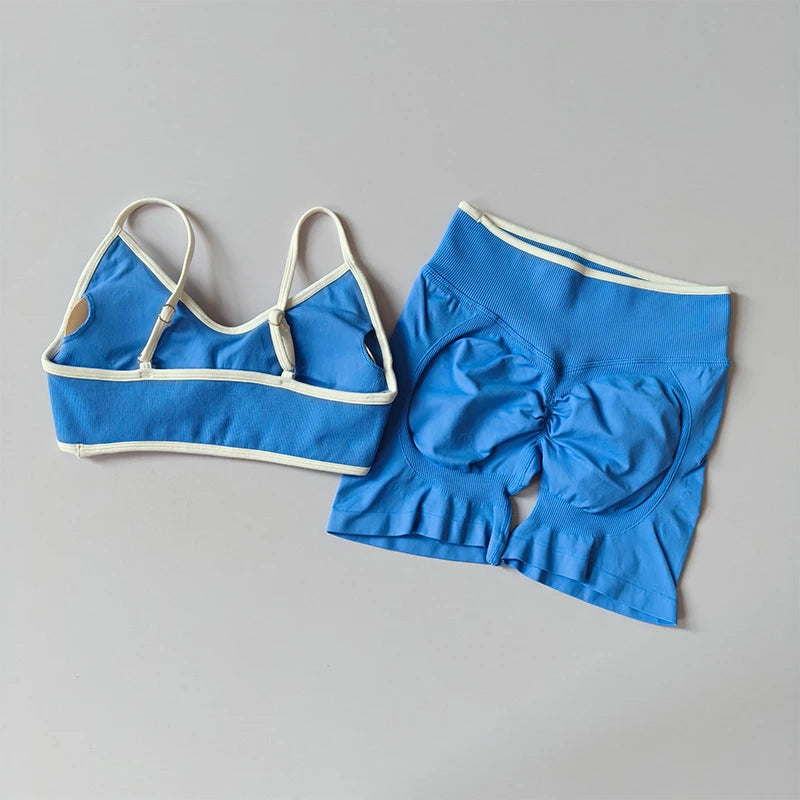 2PCS Yoga Suit Seamless with Chest Pad Tight Sports Bras