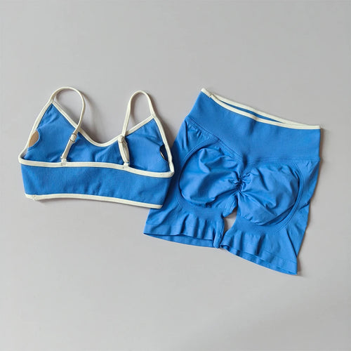 2PCS Yoga Suit Seamless with Chest Pad Tight Sports Bras