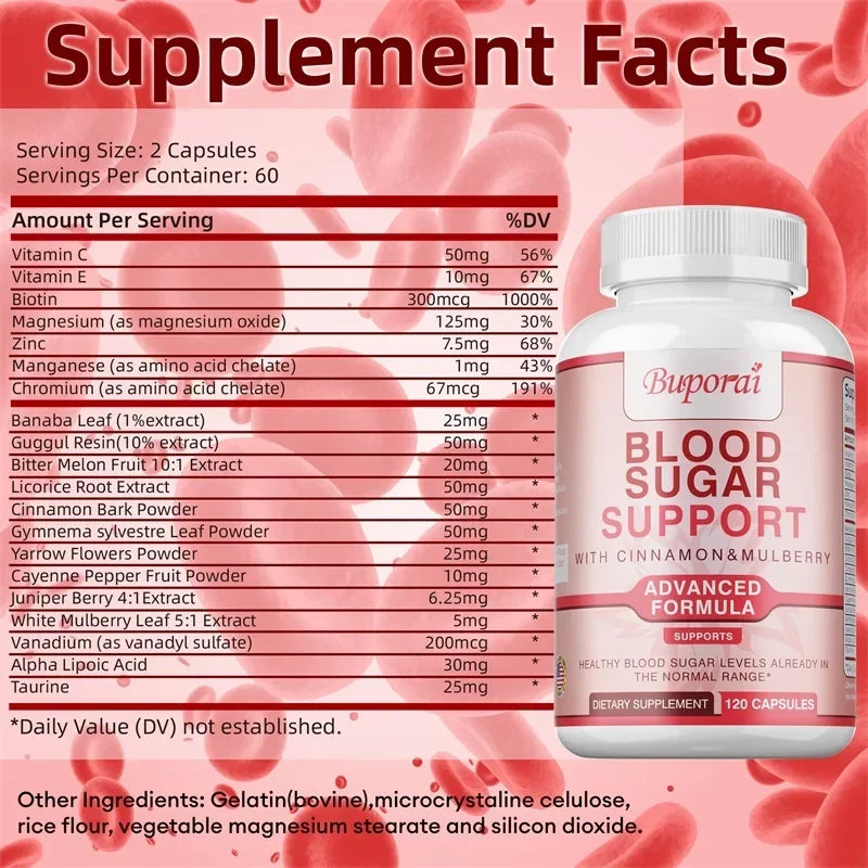 Blood Sugar Support - Glucose Balance - Weight Management,Alpha Lipoic Acid, Cinnamon, Heart Health - 120 Capsules ﻿