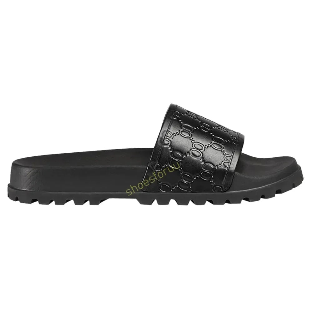 Designer Slippers Fashion Flat Slides Mens Womens claquettes Rubber Slide Sandal Black White Blooms Floral Flat Gear