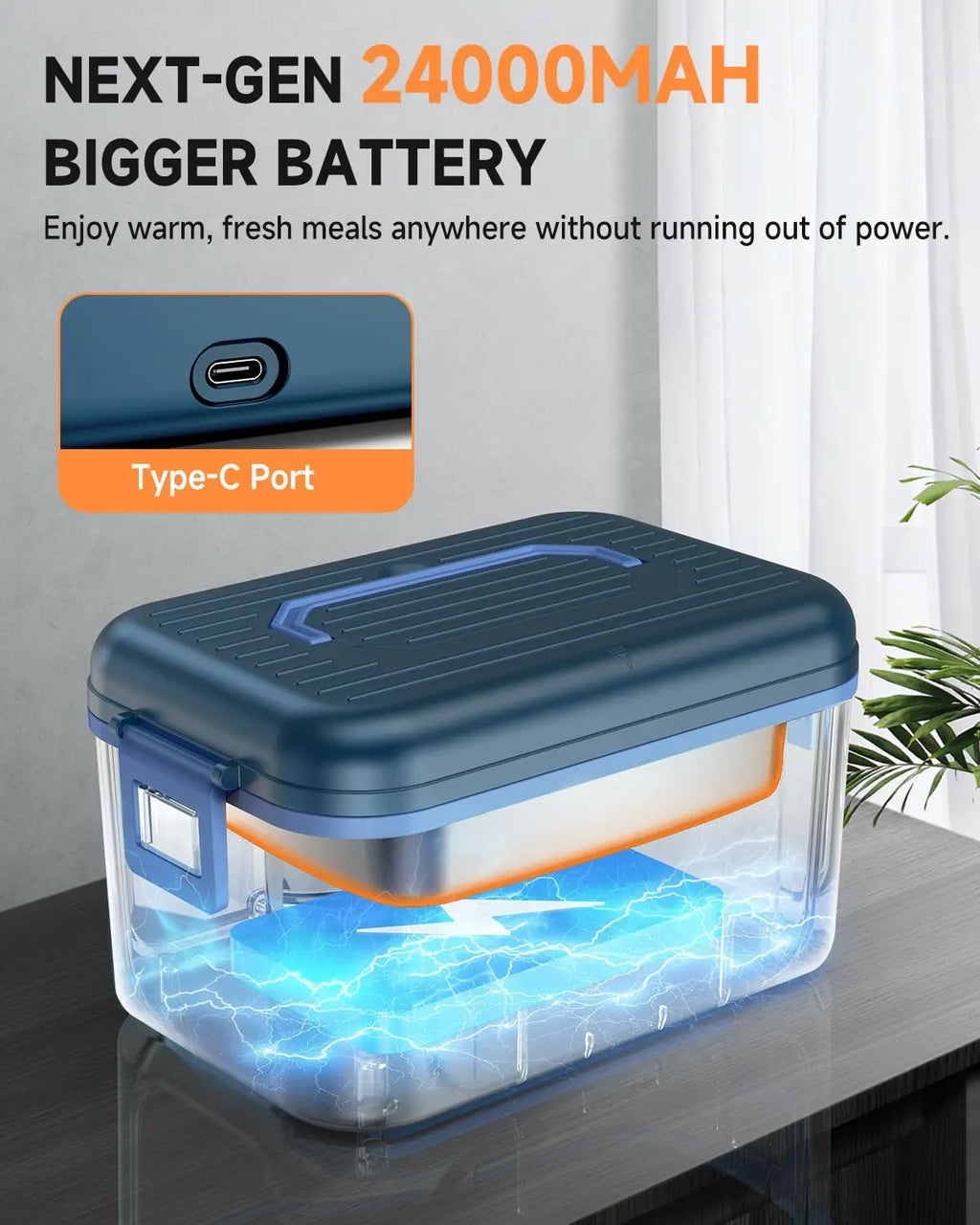 Cordless Electric Lunch Box,1.6L Rechargeable Heated Lunch Box with Ice Crystal Box,24 Hours Self Heating Lunchbox
