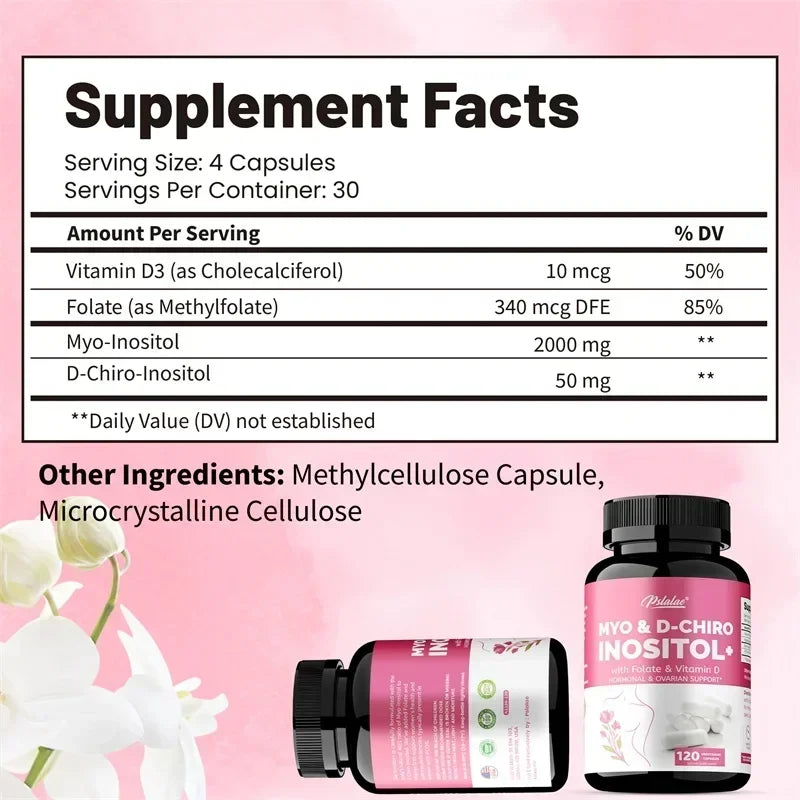 MYO & D-CHIROINOSITOL - Supports Hormone Balance, Healthy Cycles, Female Ovarian Health- 120pcs