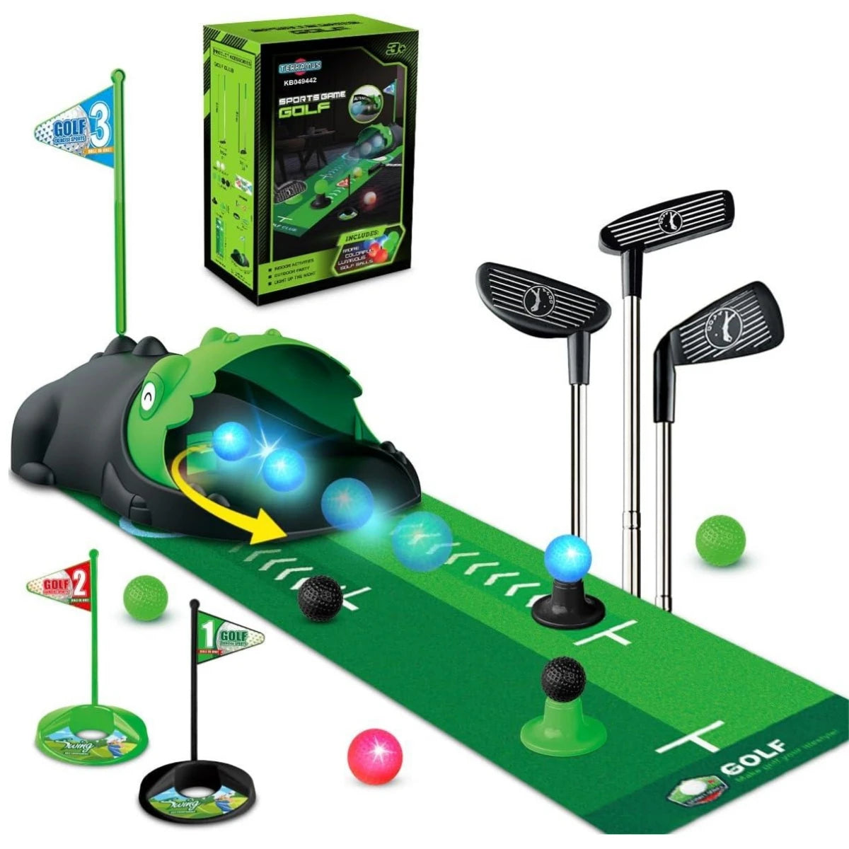 Kids Toy Golf Set Auto Returner Night Light Golf Balls Mat Toddler Mini Golf Game Indoor Outdoor