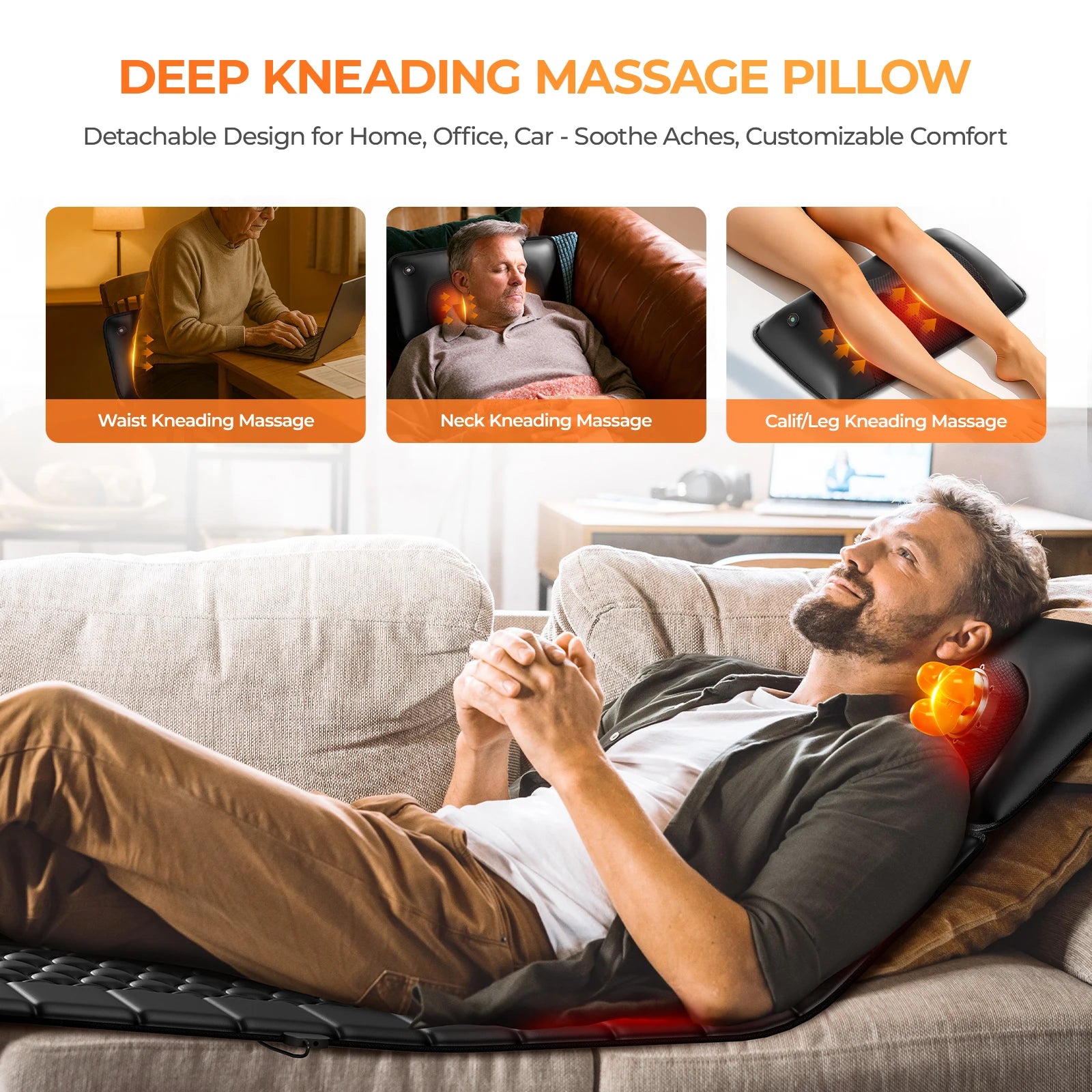 Shiatsu Full Body Massage Mat with Heat, Detachable Massager Pad, 10 Vibrating Motors, 9 Intensity Levels