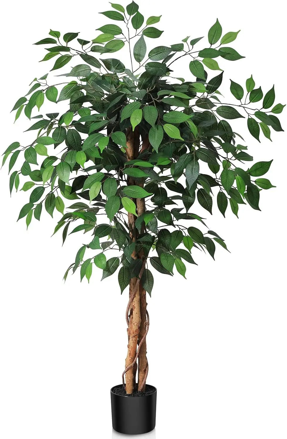 4ft Artificial Ficus Tree with Natural Wood Trunk in Plastic Pot