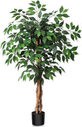 4ft Artificial Ficus Tree with Natural Wood Trunk in Plastic Pot