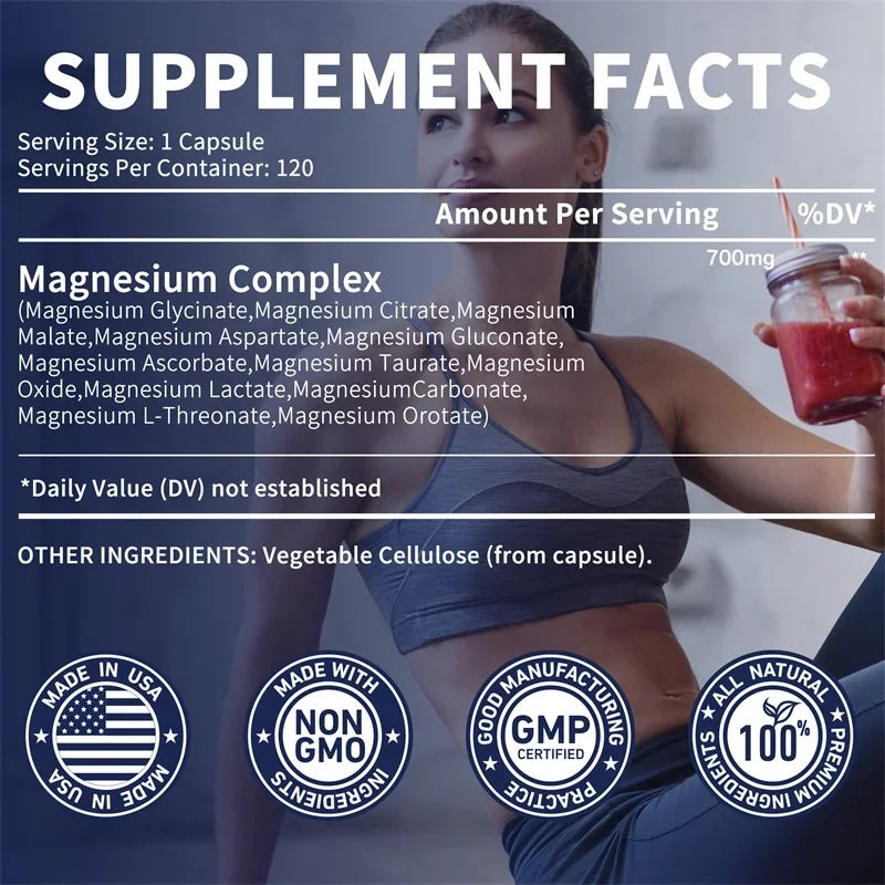 Magnesium Complex Capsules - Bone & Heart, Glycine, Citrate, Malate, Aspartate, Gluconate, Ascorbate, Taurine
