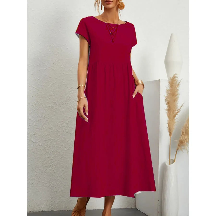 solid color sleeveless loose linen pocket women's dress in stock
