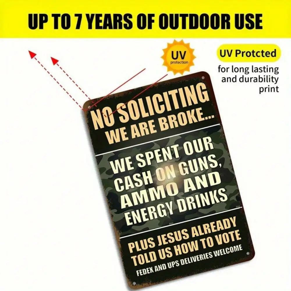 1PC Tin Sign No Soliciting Warning - Humorous Anti-Solicitation For Home/Office, 8x12 Inches/20x30 Cm